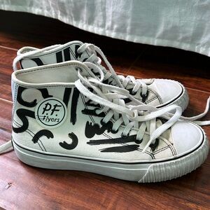 PF Flyers White Graffiti High Top Canvas Sneakers